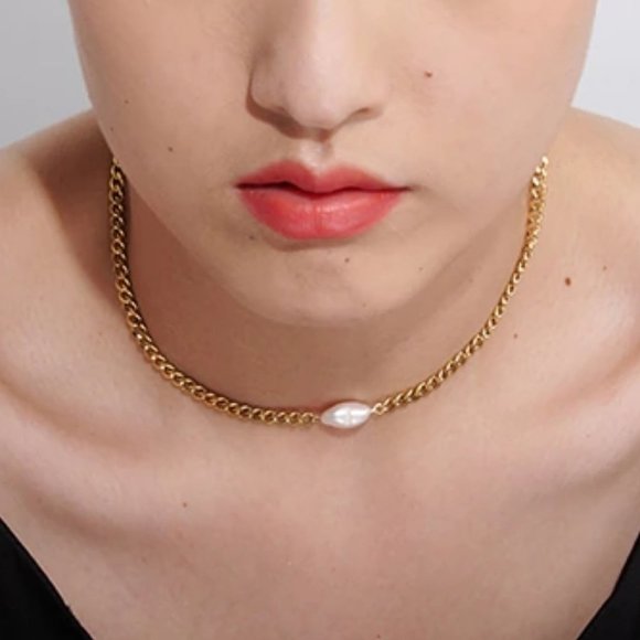 New 18K Gold Plated Natural Pearl Link Chain Necklace - Picture 7 of 8
